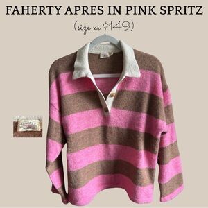 Faherty Pink Spritz and Brown Striped Polo Sweater